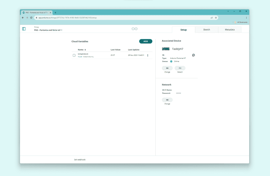 Arduino cloud thing setup